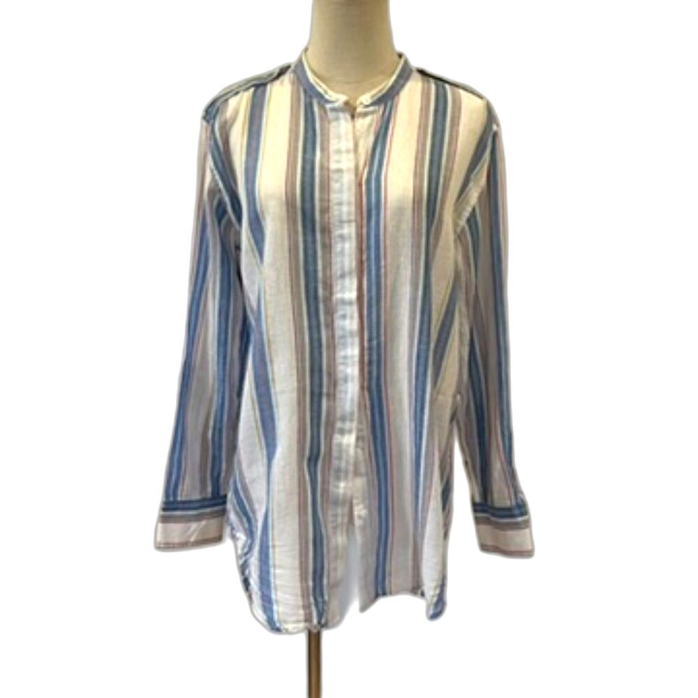 AG Adriano Goldschmeid Linen Cotton Button Front Shirt Band Collar Medium